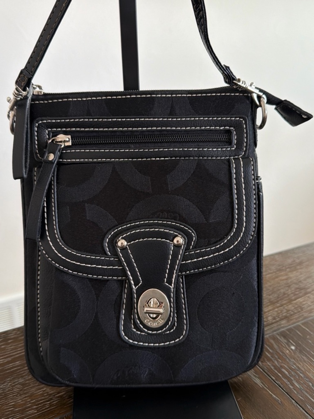 Designer Inspired Black Canvas Crossbody Bag